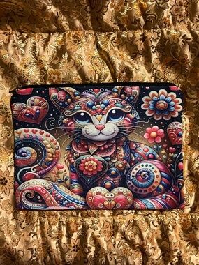 Cute Cat Makeup Bag Pink Zipper Cosmetic Pouch